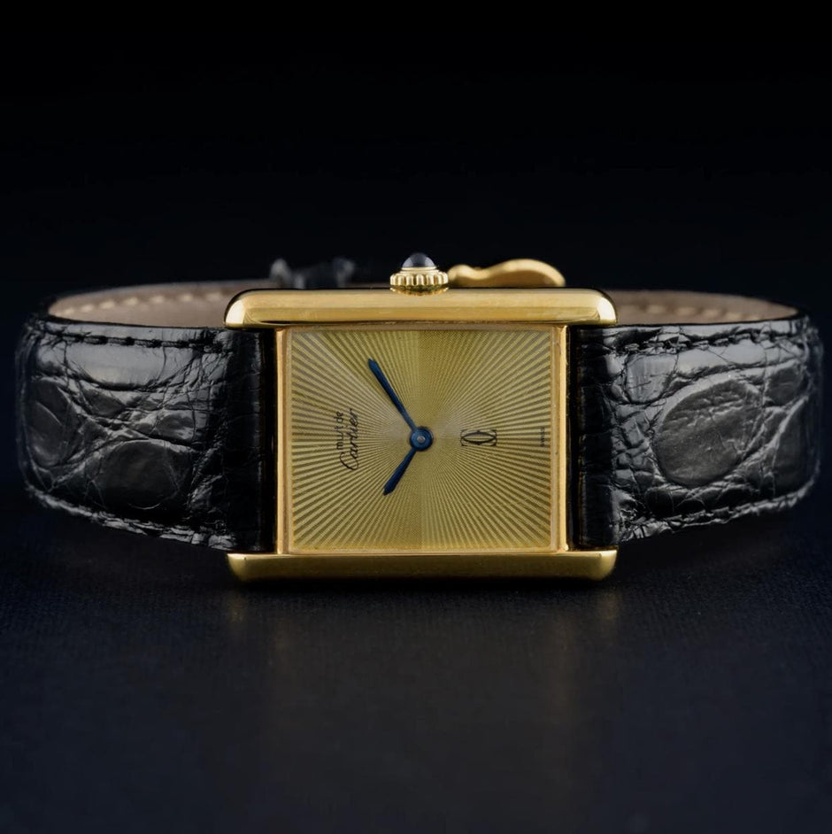Vintage Cartier Tank Must Large Gold Guilloché Dial Manual Wind