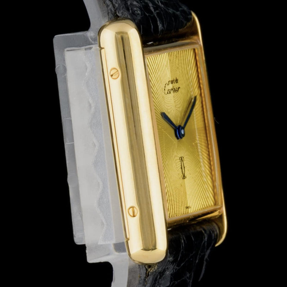 Vintage Cartier Tank Must Large Gold Guilloché Dial Manual Wind
