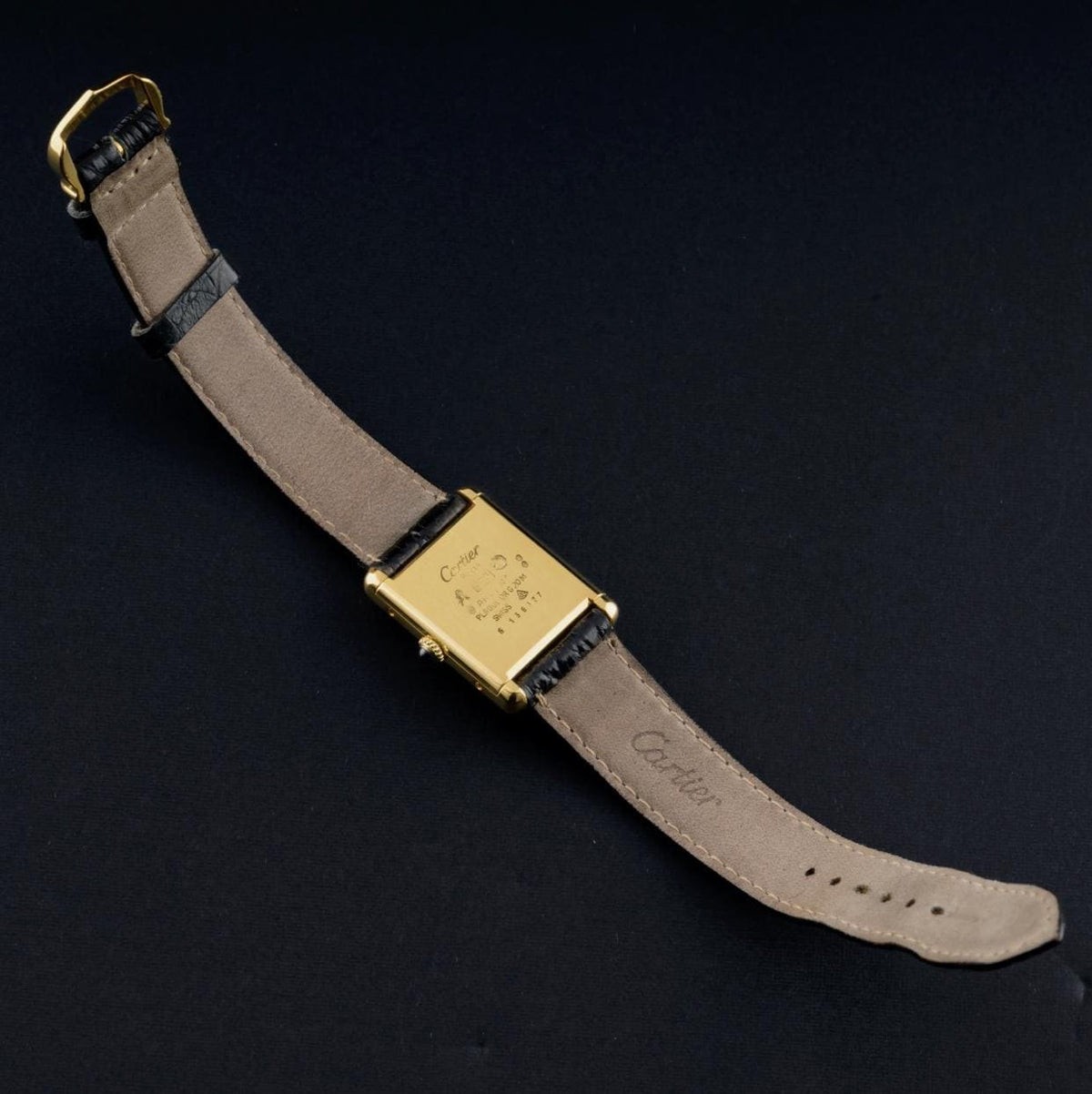 Vintage Cartier Tank Must Large Gold Guilloché Dial Manual Wind