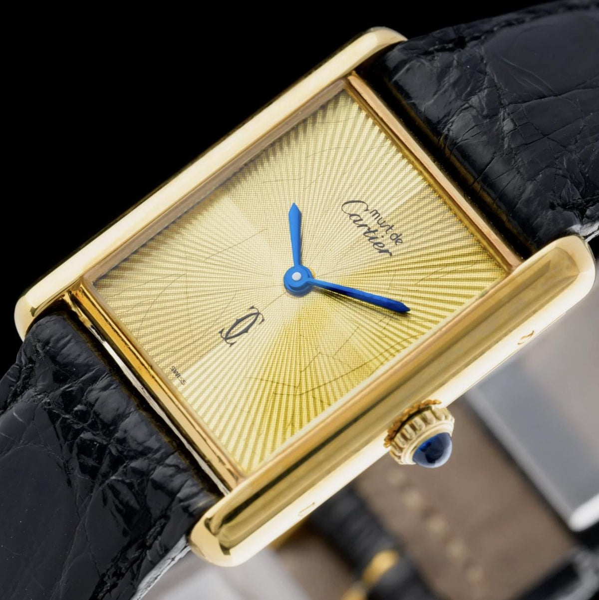 Vintage Cartier Tank Must Large Gold Guilloché Dial Manual Wind