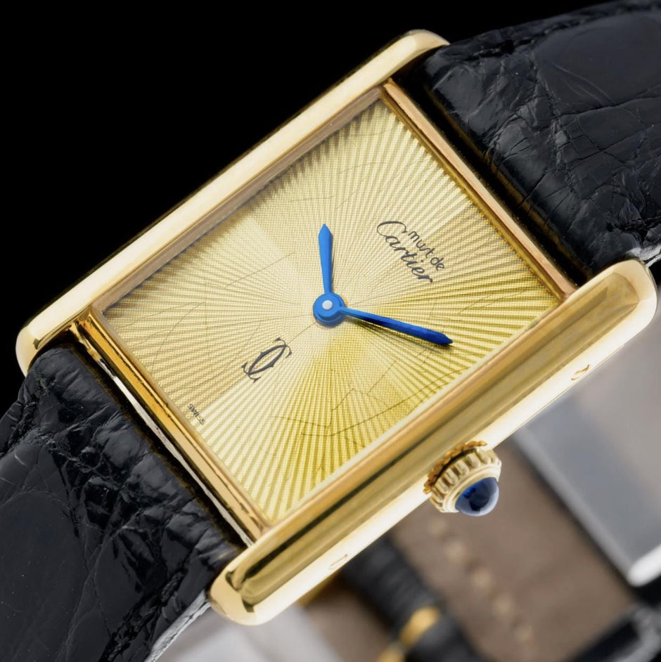 Vintage Cartier Tank Must Large Gold Guilloché Dial Manual Wind