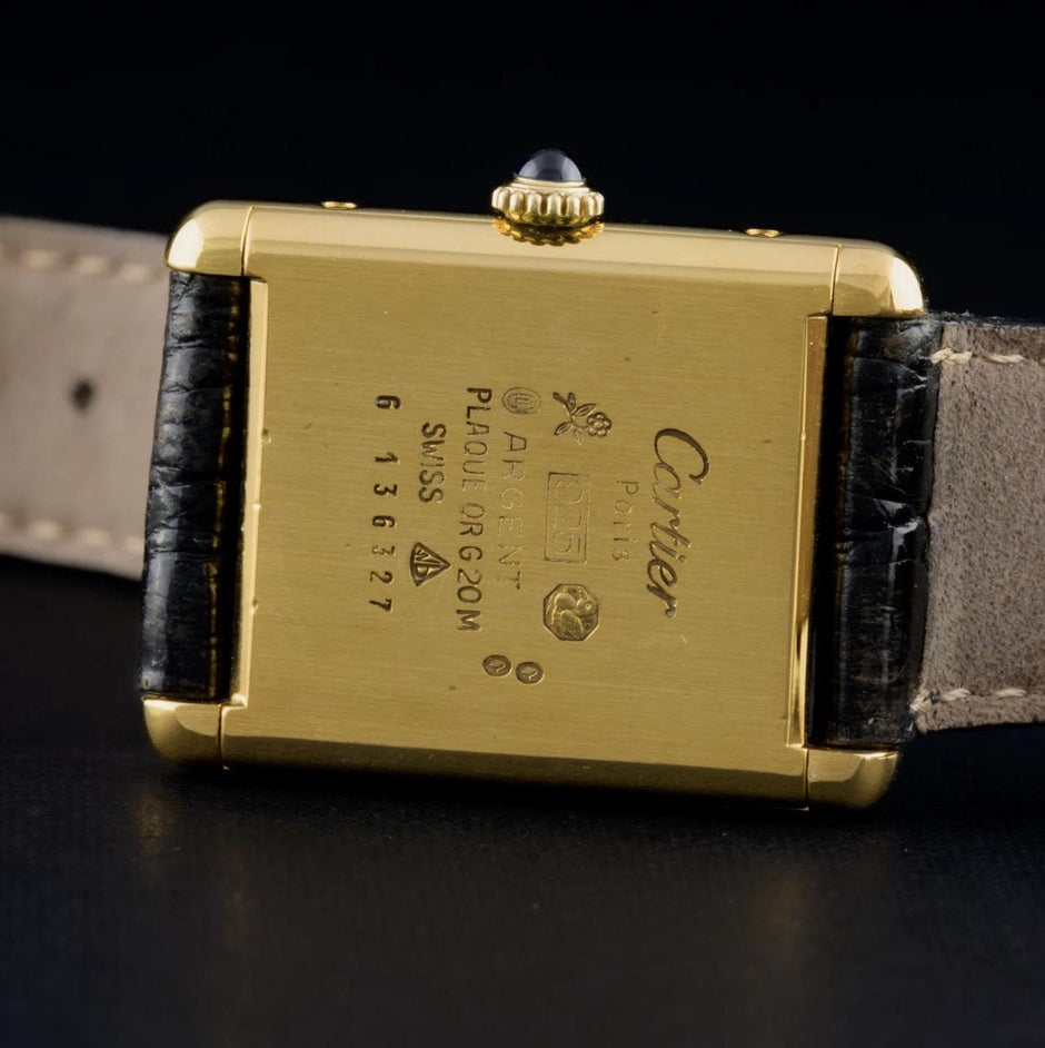 Vintage Cartier Tank Must Large Gold Guilloché Dial Manual Wind