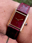 Must de Cartier Tank LM Manual Wind Burgundy Spiderweb Dial