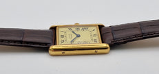 Must de Cartier Tank Mid-Size Vermeil on New Brown Strap