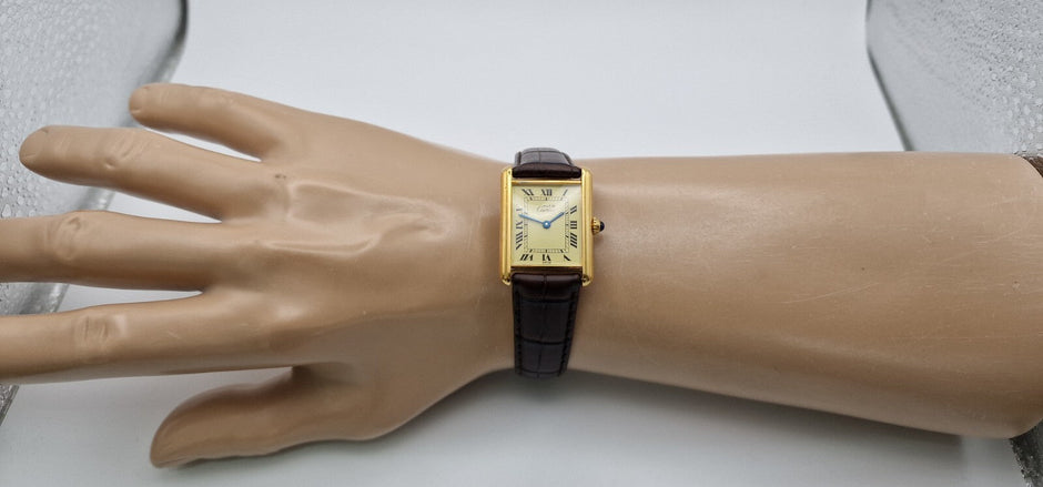 Must de Cartier Tank Mid-Size Vermeil on New Brown Strap