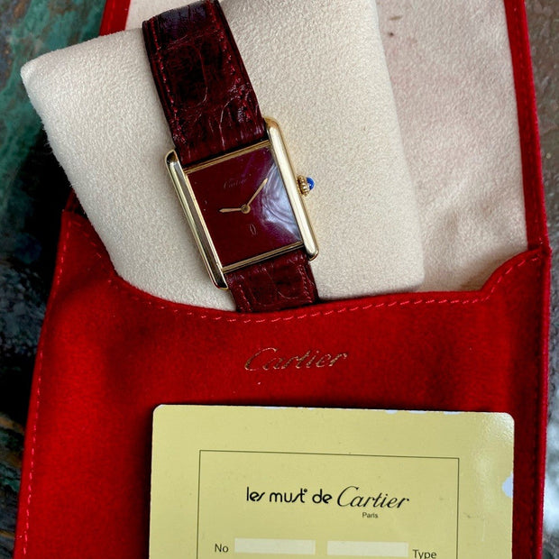 Must de Cartier Tank LM Manual Wind Burgundy Spiderweb Dial