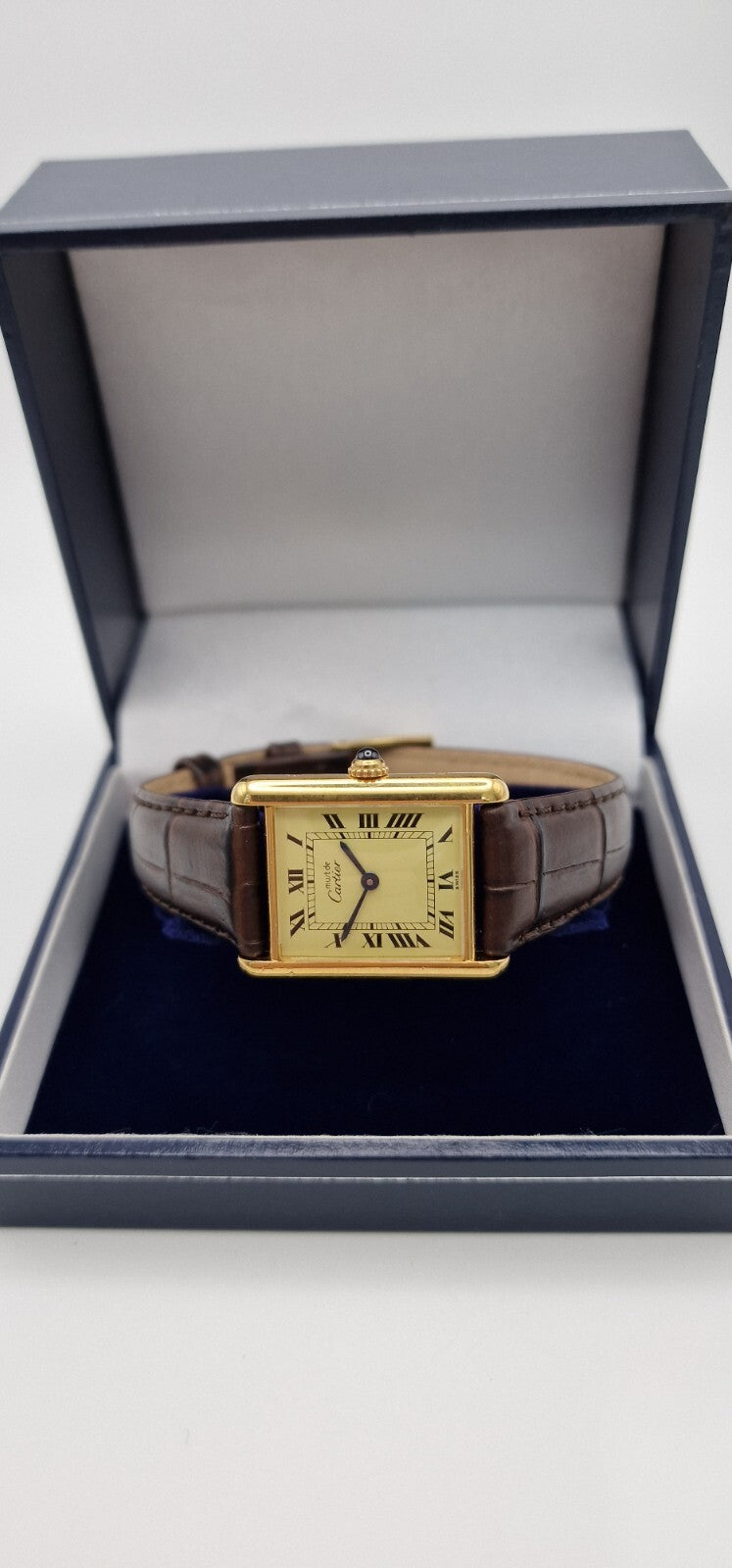Must de Cartier Tank Mid-Size Vermeil on New Brown Strap