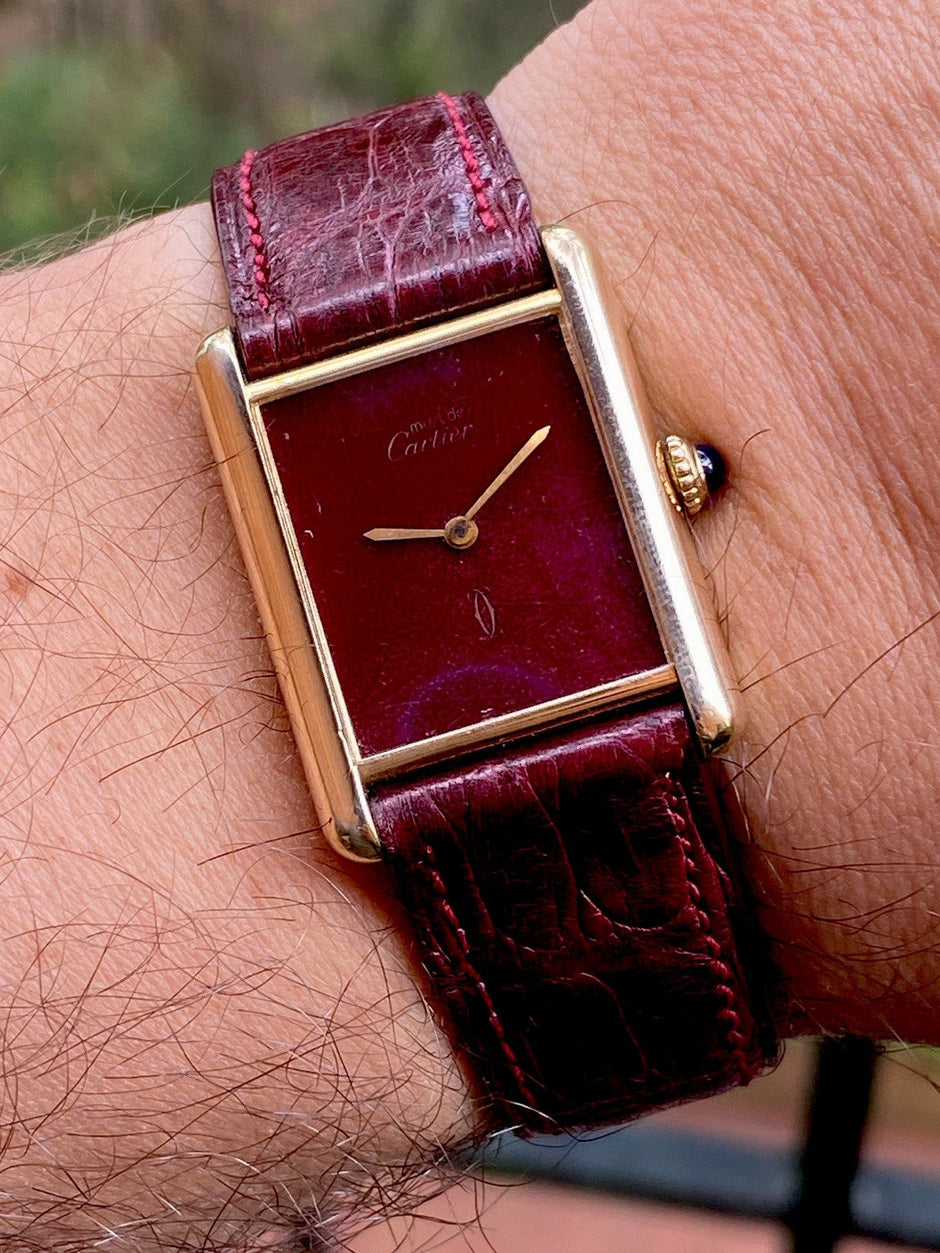 Must de Cartier Tank LM Manual Wind Burgundy Spiderweb Dial