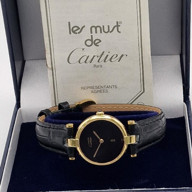 Must de Cartier Vendôme Vermeil Ladies Watch, Black Dial