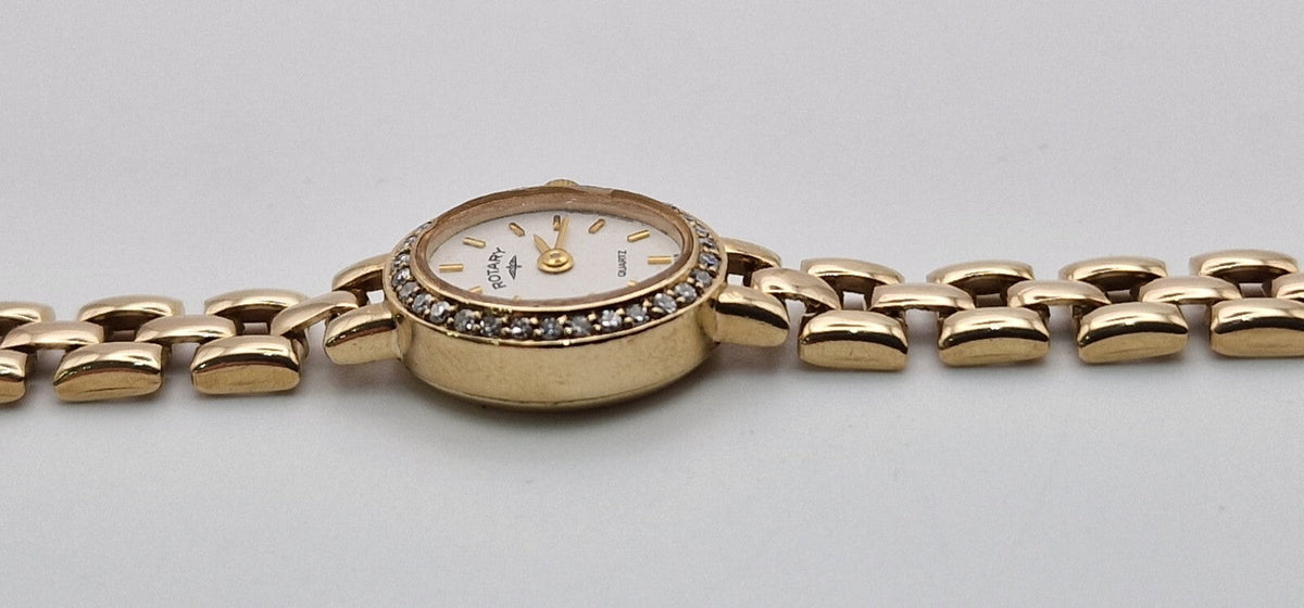 Rotary 9ct Gold Ladies Watch with Diamond Bezel & Box