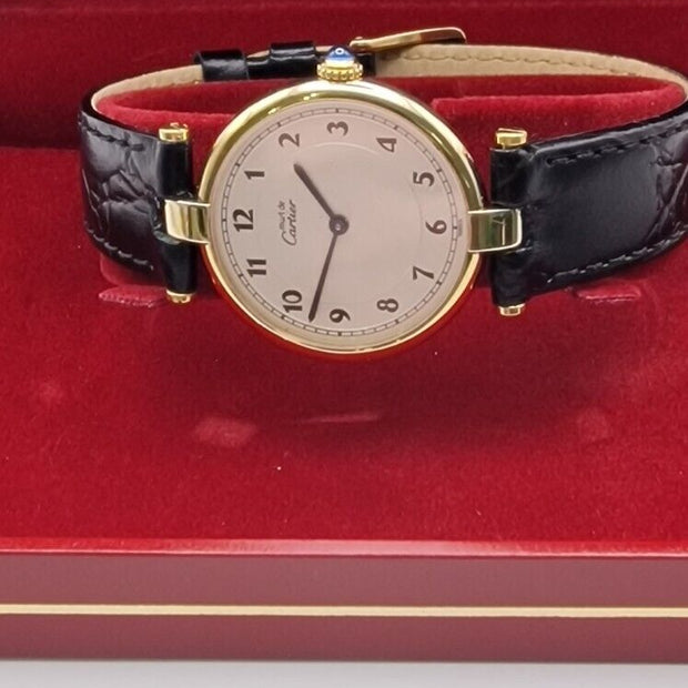 Must de Cartier Vendôme Mid-Size Vermeil on New Leather Strap