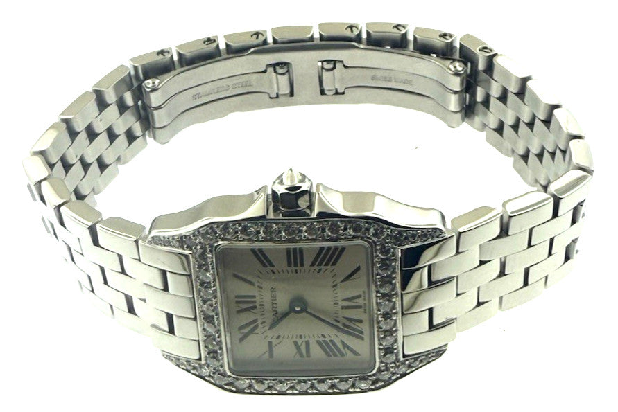 Cartier Santos Demoiselle 2698 Steel, Custom Diamond Bezel