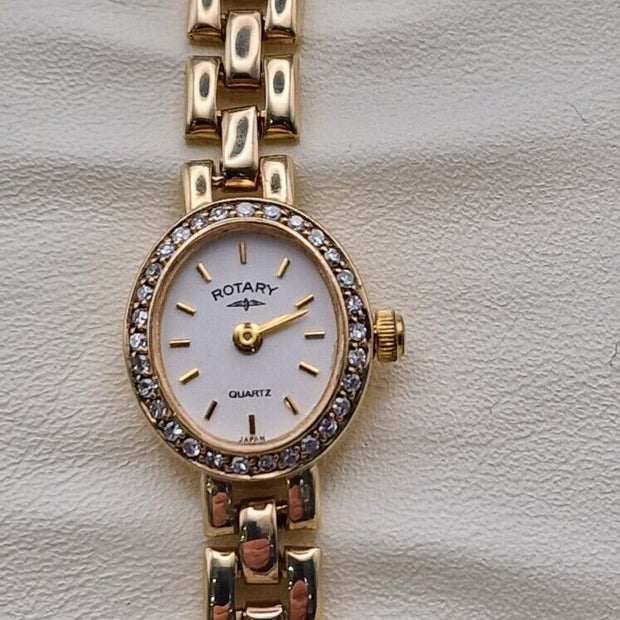 Rotary 9ct Gold Ladies Watch with Diamond Bezel & Box