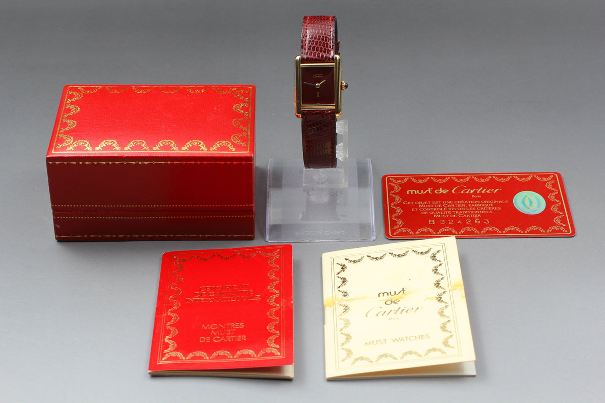 Must de Cartier Tank Red Lacquer Dial Manual Wind 23x30mm, Full Set