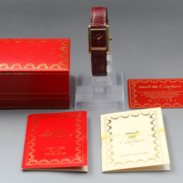 Must de Cartier Tank Red Lacquer Dial Manual Wind 23x30mm, Full Set