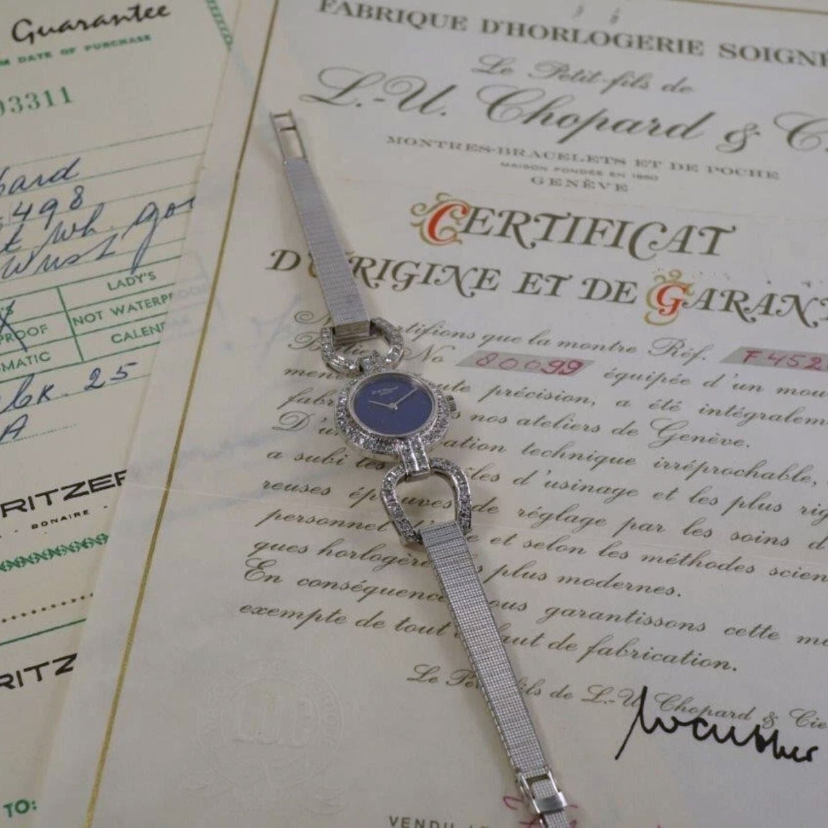 Vintage Chopard 18K White Gold Diamond Lapis Lazuli Watch 20mm