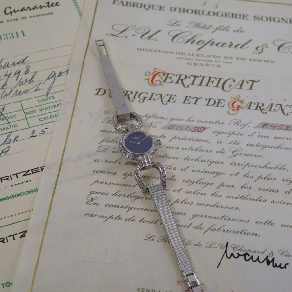 Vintage Chopard 18K White Gold Diamond Lapis Lazuli Watch 20mm