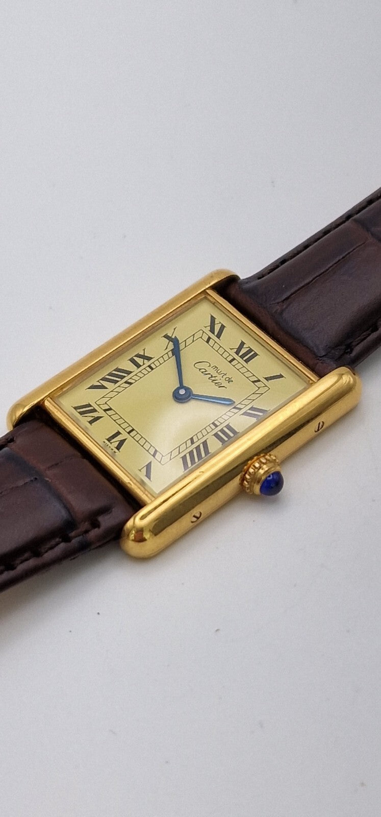 Must de Cartier Tank Mid-Size Vermeil on New Brown Strap