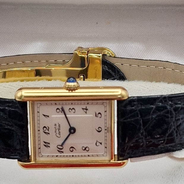 Must de Cartier Tank Mid-Size Vermeil, 1989 Box & Papers