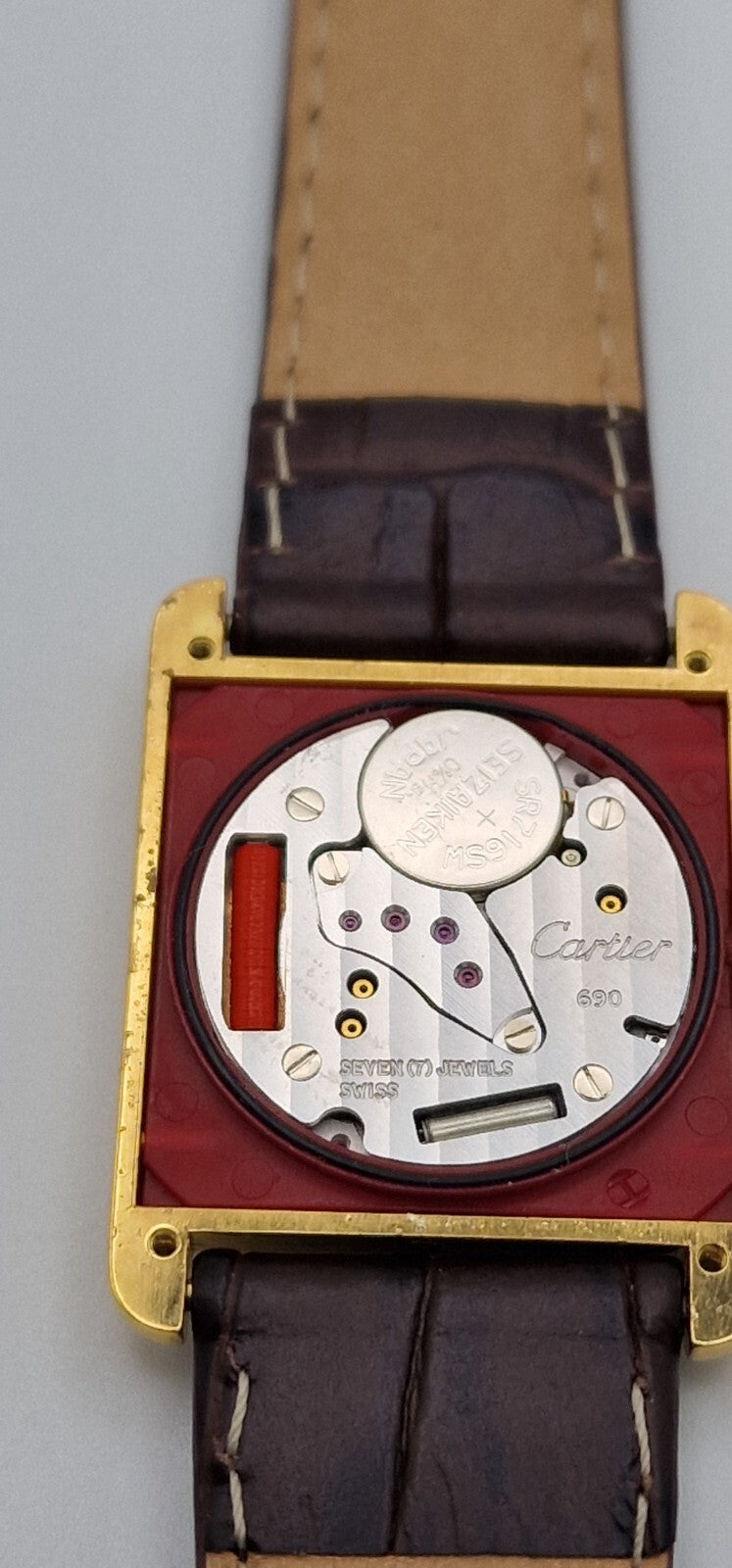 Must de Cartier Tank Mid-Size Vermeil on New Brown Strap