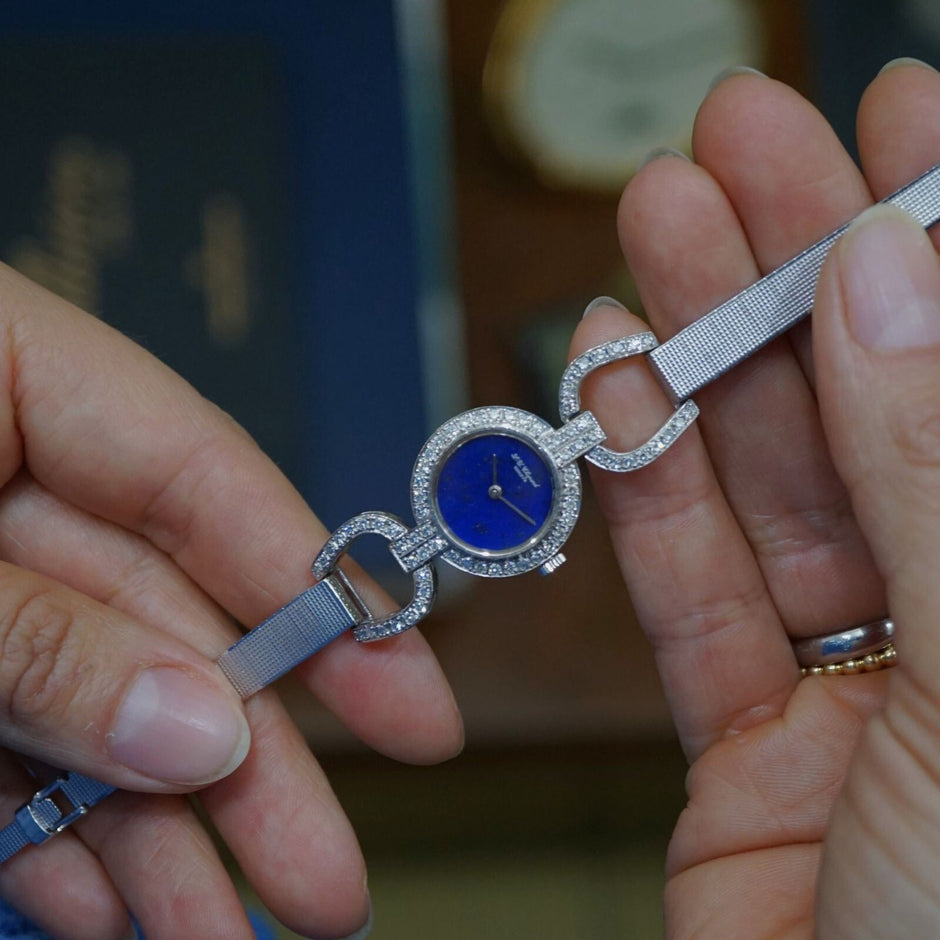 Vintage Chopard 18K White Gold Diamond Lapis Lazuli Watch 20mm