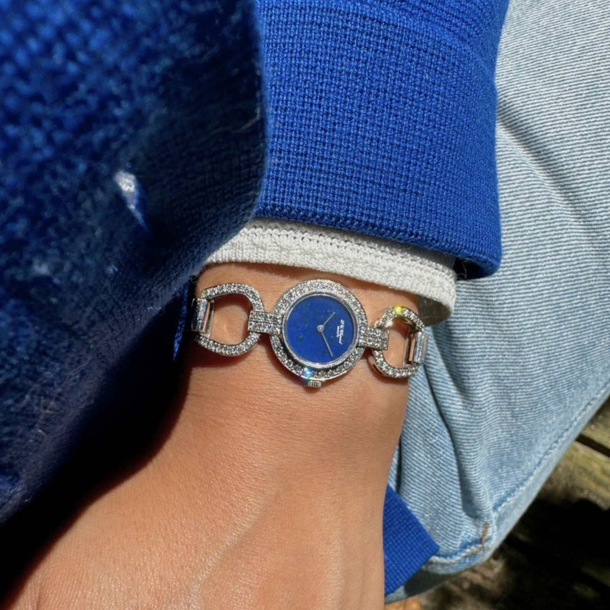 Vintage Chopard 18K White Gold Diamond Lapis Lazuli Watch 20mm