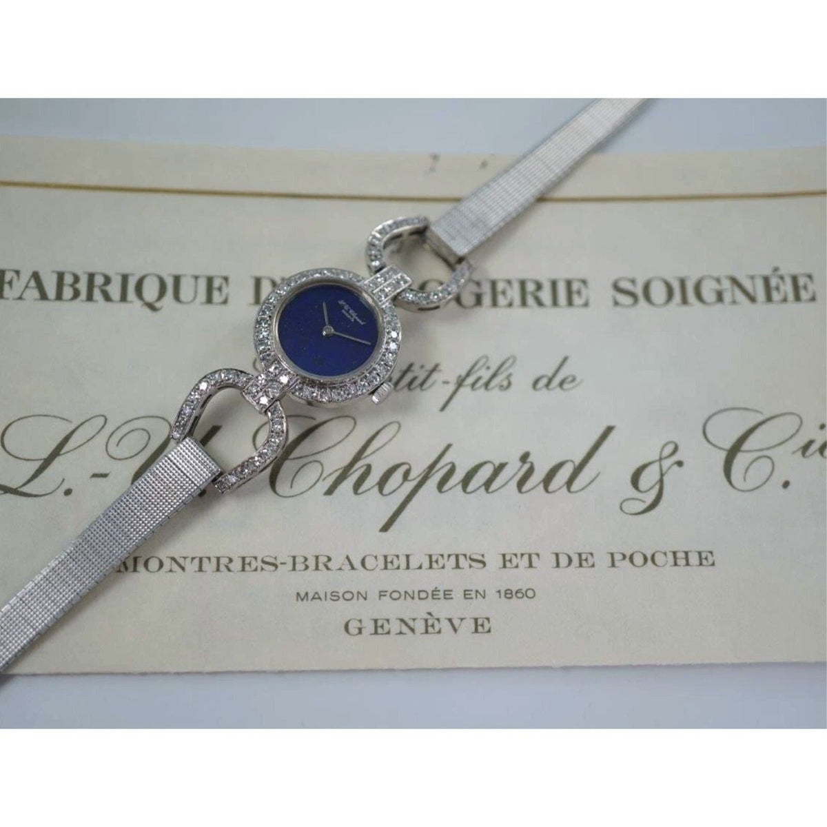 Vintage Chopard 18K White Gold Diamond Lapis Lazuli Watch 20mm