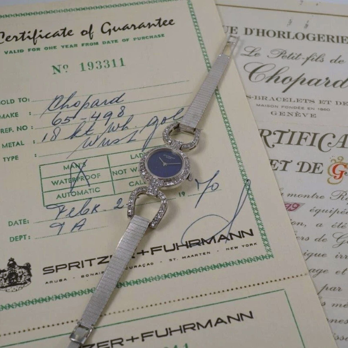 Vintage Chopard 18K White Gold Diamond Lapis Lazuli Watch 20mm