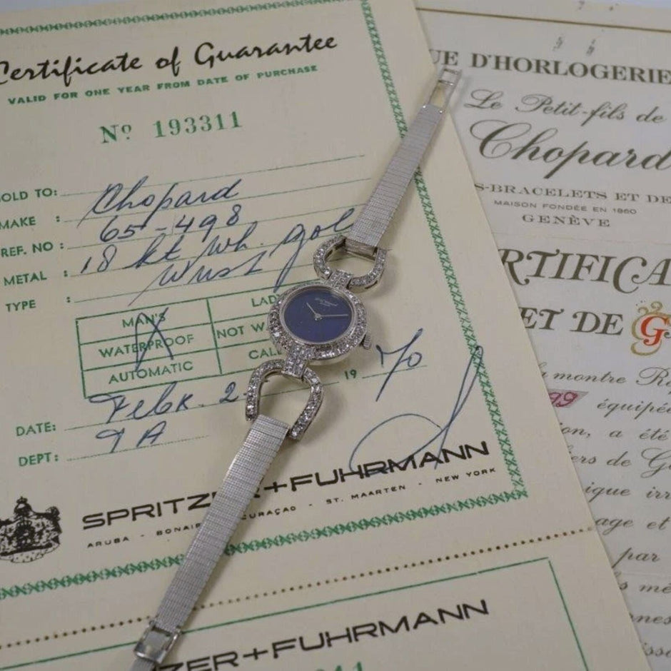 Vintage Chopard 18K White Gold Diamond Lapis Lazuli Watch 20mm