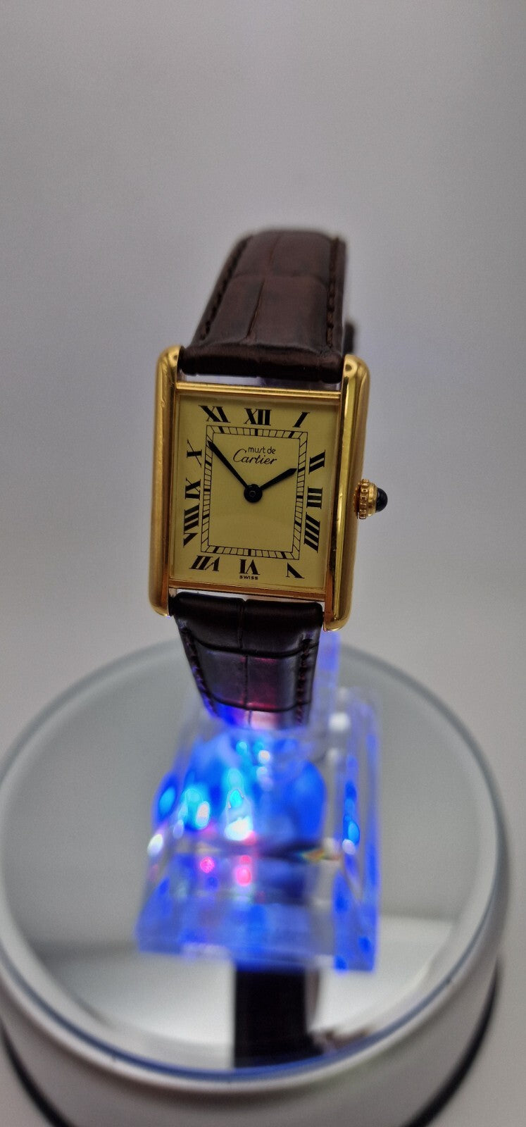 Must de Cartier Tank Mid-Size Vermeil on New Brown Strap