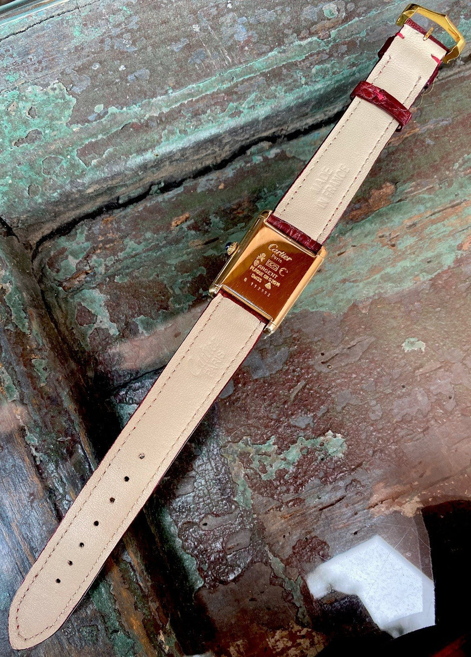 Must de Cartier Tank LM Manual Wind Burgundy Spiderweb Dial