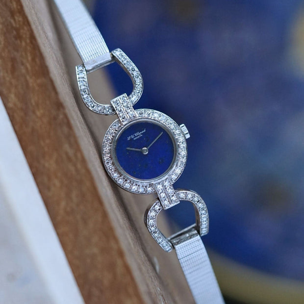 Chopard Diamond Lapis Horsebit Stirrup 18k White Gold