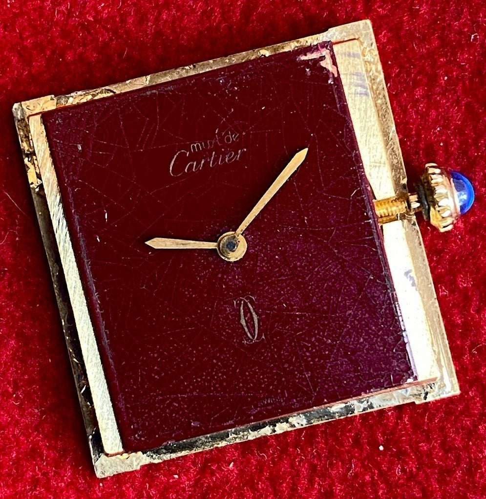 Must de Cartier Tank LM Manual Wind Burgundy Spiderweb Dial