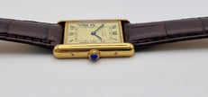 Must de Cartier Tank Mid-Size Vermeil on New Brown Strap