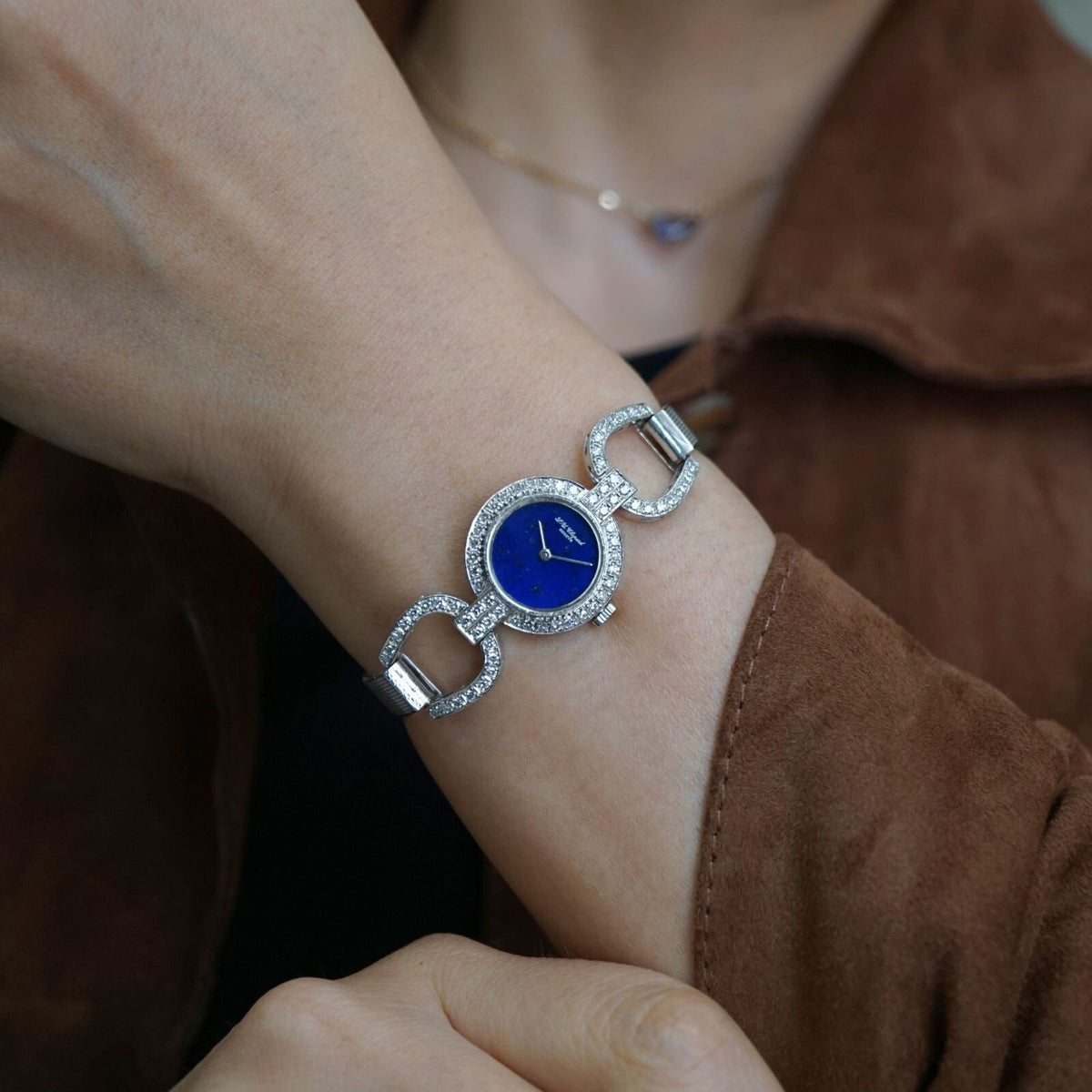 Vintage Chopard 18K White Gold Diamond Lapis Lazuli Watch 20mm