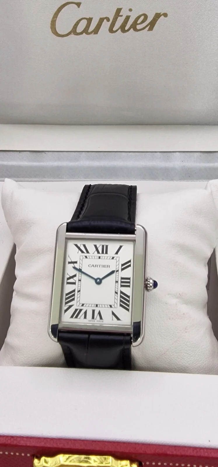Cartier Tank Solo Steel Watch, Blue Cabochon