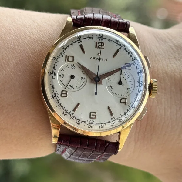 Vintage Zenith Chronograph 18K Gold Watch