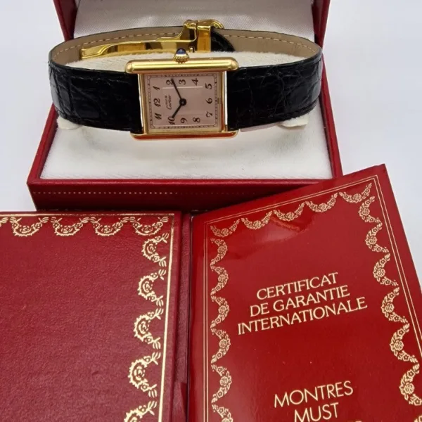 Must de Cartier Tank Gold Watch, Box & Papers 1989